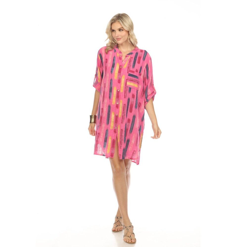 Fuchsia Shirt Button Dress Roll up sleeves